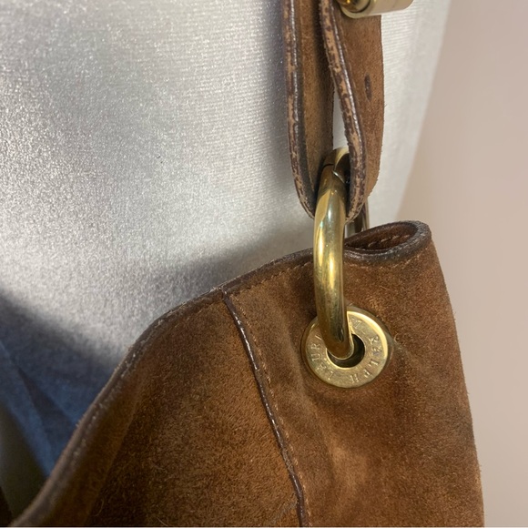 Ralph Lauren Suede Slouchy Hobo Shoulder Bag Logo Gold Plated Accent - Picture 10 of 14